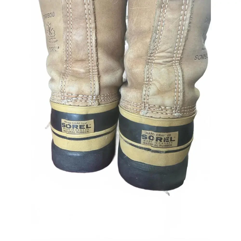 Sorel Caribou Winter Wool Lined Boots Tan and Black Waterproof size 9